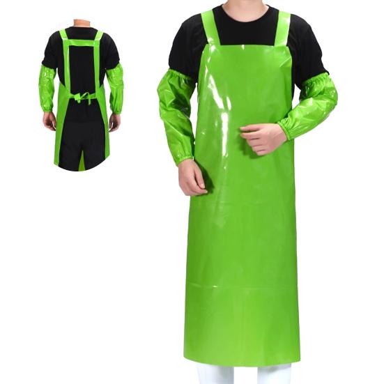 Waterproof Oil-Proof TPU Bib Apron with Sleeves Oil Resistant Chef Apron Food-Grade Plastic Apron for Seafood Processing Kitchen Food Factory