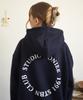 [Fleece Lined] Circle Typo Symbol Oversized Hoodie Navy