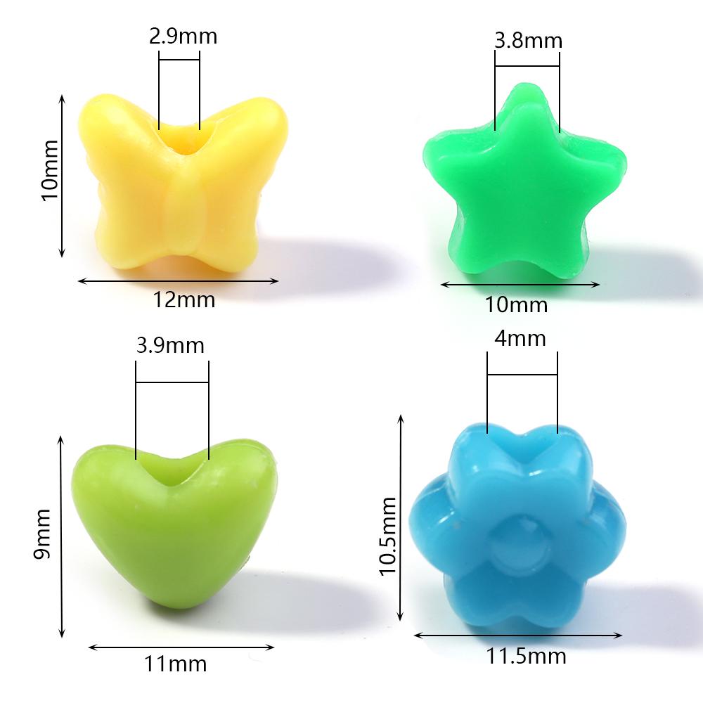200Pcs Acrylic Beads Candy Color Love Flower Star Butterfly Loose Bead for Jewelry Supplies DIY Bracelet Keychain Decoration