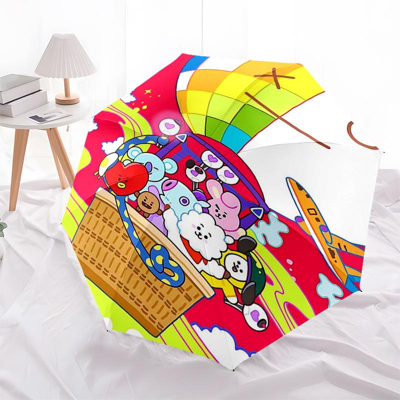 1pc BT21 Characters Outdoor Umbrella - Automatic Opening/Closing, Portable 3-Fold Design, 8-Bone Iron Frame, Perfect Gift for Fans, Travelers, Da