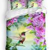 Set Biancheria da Letto Retro 3 Pezzi Colibrì Fiori di Ibisco Copripiumino Federa Bambini Adulti Copripiumino Set Letto Matrimoniale Tessile per la Casa