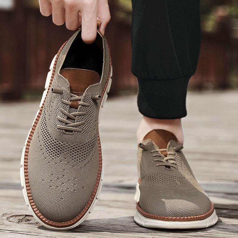 2025 foreign trade British style men's shoes spring and summer breathable sports shoes fly-woven mesh shoes large size 48 size running shoes