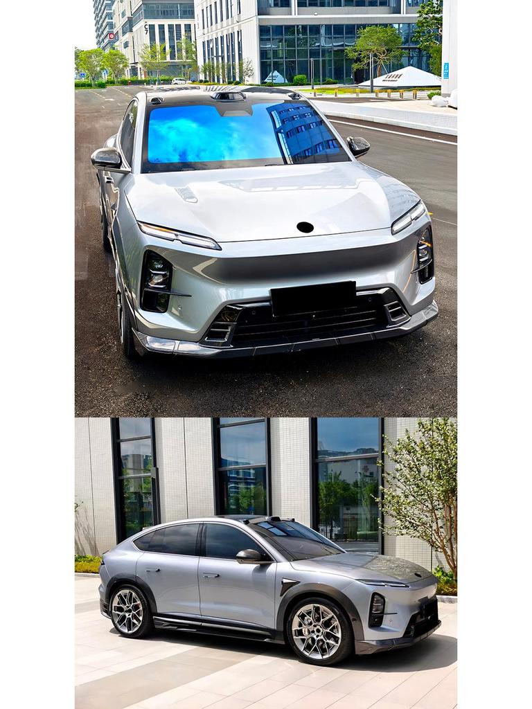 Compatible with 25 NIO EC6 models, the Pluto kit includes a front lip with lights, rear lip, rear spoiler, top spoiler, wheel arches, and side skirts.