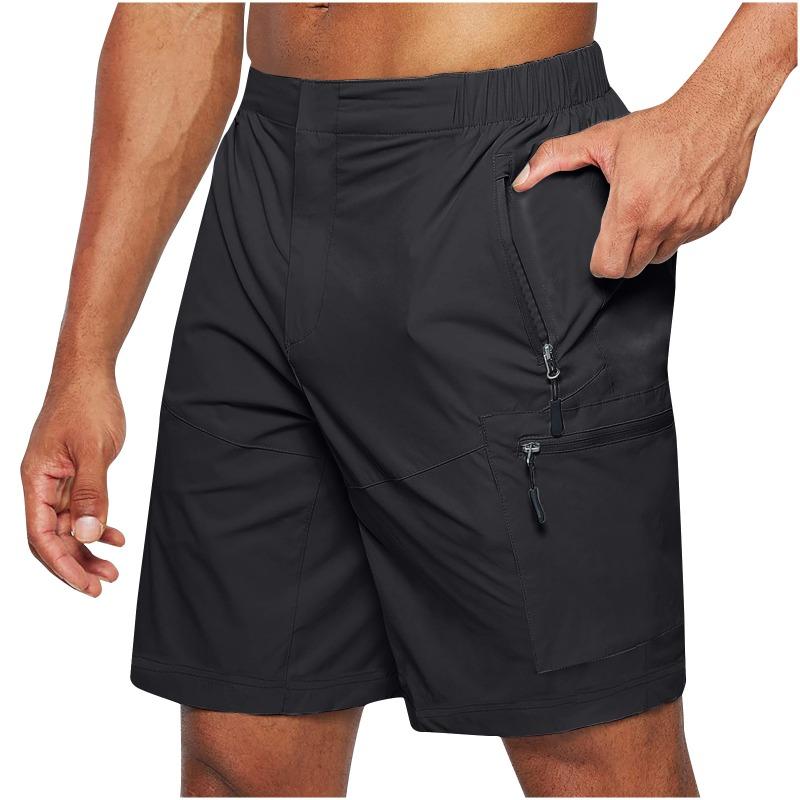 

Mens Casual Solid Color Elastic Waist Quick Dry Hiking Shorts With Zipper Pockets S чёрный