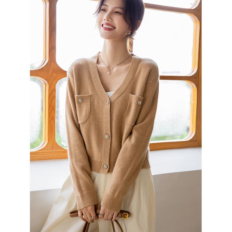 MOCANA Women's Long Sleeve V-Neck Cashmere Sweater