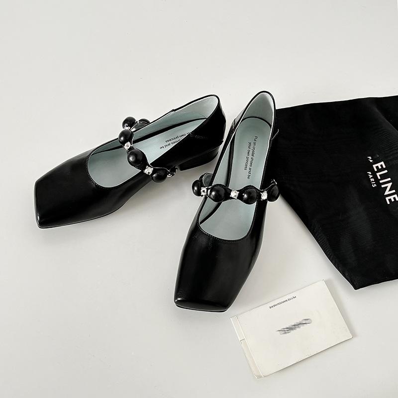 

Four seasons wear women s fashion single shoes non-slip beef tendon soft sole large size square head one pedal genuine leather women s shoes fashio 39 чорний