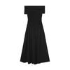 French Light and Sophisticated High-end Hepburn Style Temperament One-word Shoulder Black Dress Women's Summer Waist Gentle Long Skirt