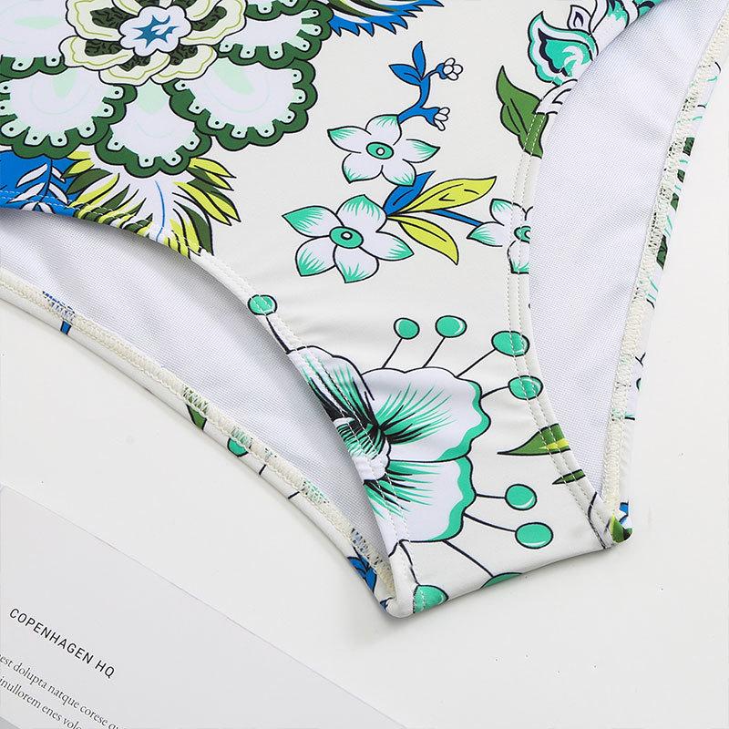 2024 Blue & White Floral Porcelain One-Piece Chiffon Skirt Bikini