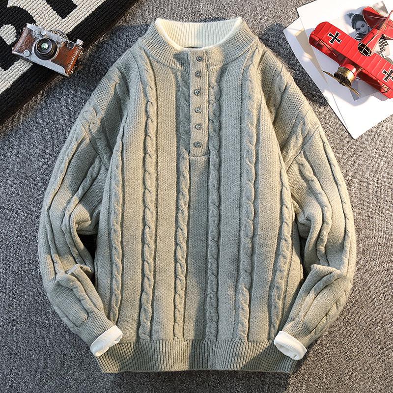 

Men s Trendy Two-Piece Look Cable Knit Pullover Sweater - Long Sleeve, Solid Color for Autumn 3XL бежевый