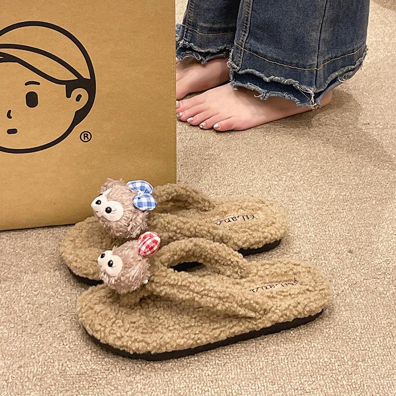 Internet celebrity soft bottom student couple hairy drag home non-slip cartoon winter thick bottom ins girl dormitory cotton slippers