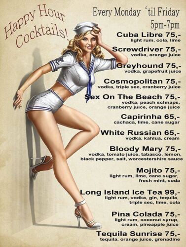 

HAPPY HOUR COCKTAILS Retro Metal Tin Sign Poster Plaque Garage Wall Decor A4Aluminum 20x30cm（7.8x11.8inch）