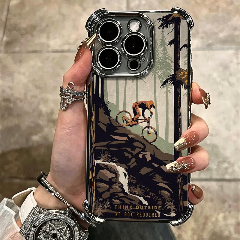 Mountain Bike Bicycle Soft Phone Case For iPhone 15 16 17 Air 14 Pro Max 16E Plus 13 12 Mini Plating Anti-Fall Fundas