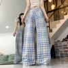 Women's High-Waisted Retro Plaid Wide-Leg Cargo Pants - Summer BF Style