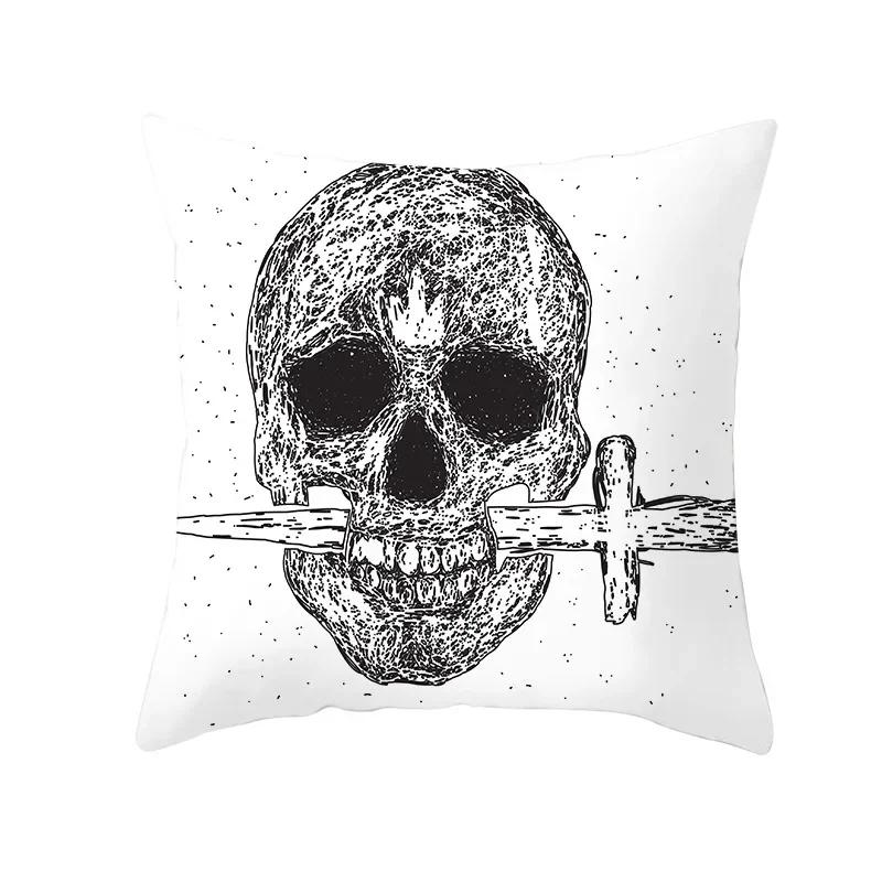 Home Decor Halloween Skull Pillowcase Sofa Cover Pillow Cover Car Cushion Cover Throw Pillow Case 18X18 Inches Funda De Almohada