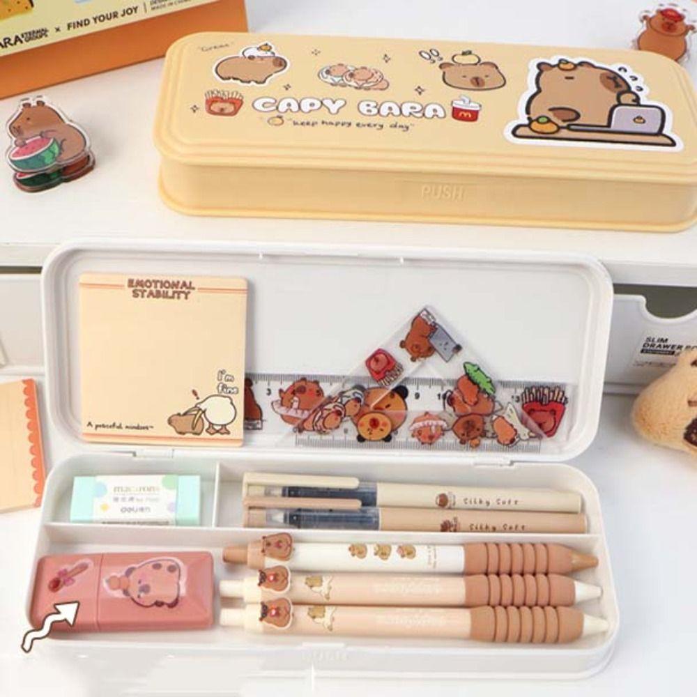 

Пенал Capybara большой емкости, многофункциональная сумка для канцелярских принадлежностей Capybara, для школьников и детей белый