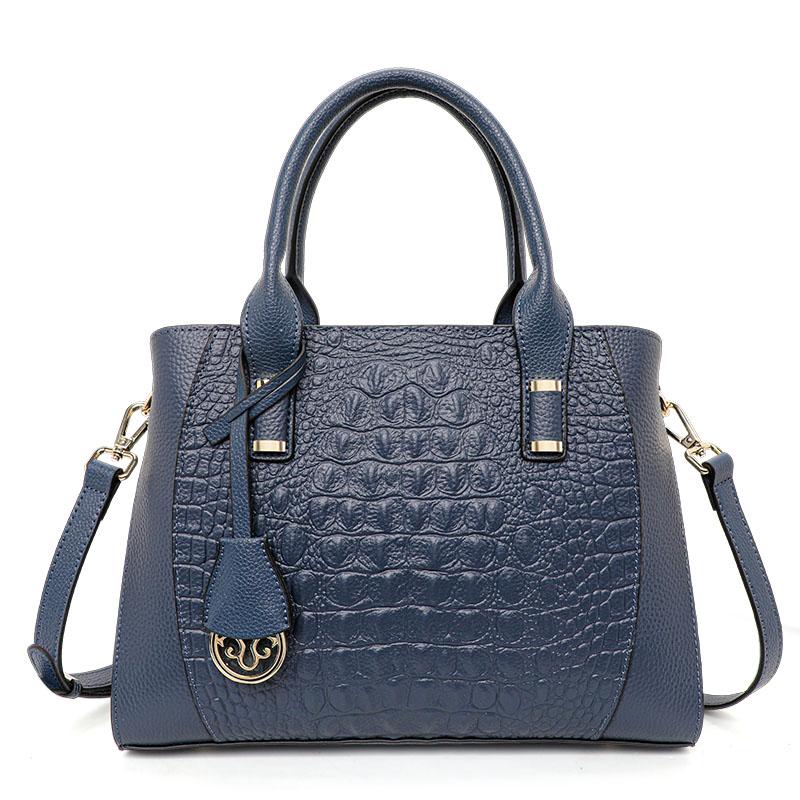 

Aidrani Fashion Женская сумка из натуральной кожи с узором крокодила, большая вместимость, женская сумка-тоут, универсальная сумка через плечо из коровьей кожи синий