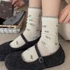 Korean Small Flower Boneless Socks, Floral Wool Pile Socks, Retro Mid-Tube Socks, Daughter Gold Sense College Style Socks