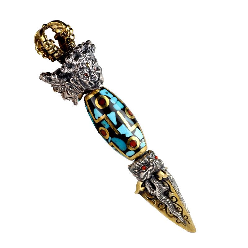 Tibetan Ritual Tools: Retro Silver Yueling Knife, Elephant Trunk Pendant, Vajra Pestle Accessories - Unisex Cultural Gifts