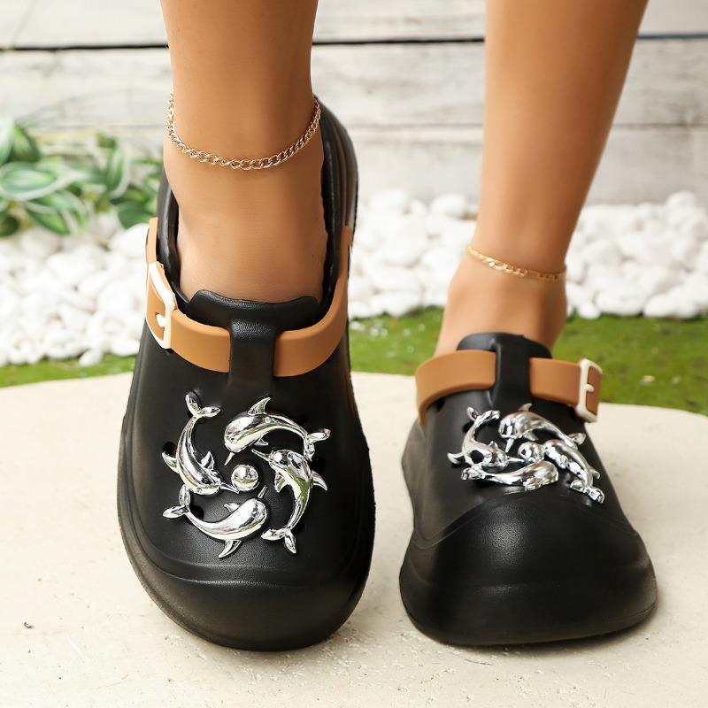 Fashion 2025 Summer EVA Women’s Closed Toe Slippers Outdoor Casual Platform Buckle Appliques Sandal for Daily Comfortable Beach Slippers