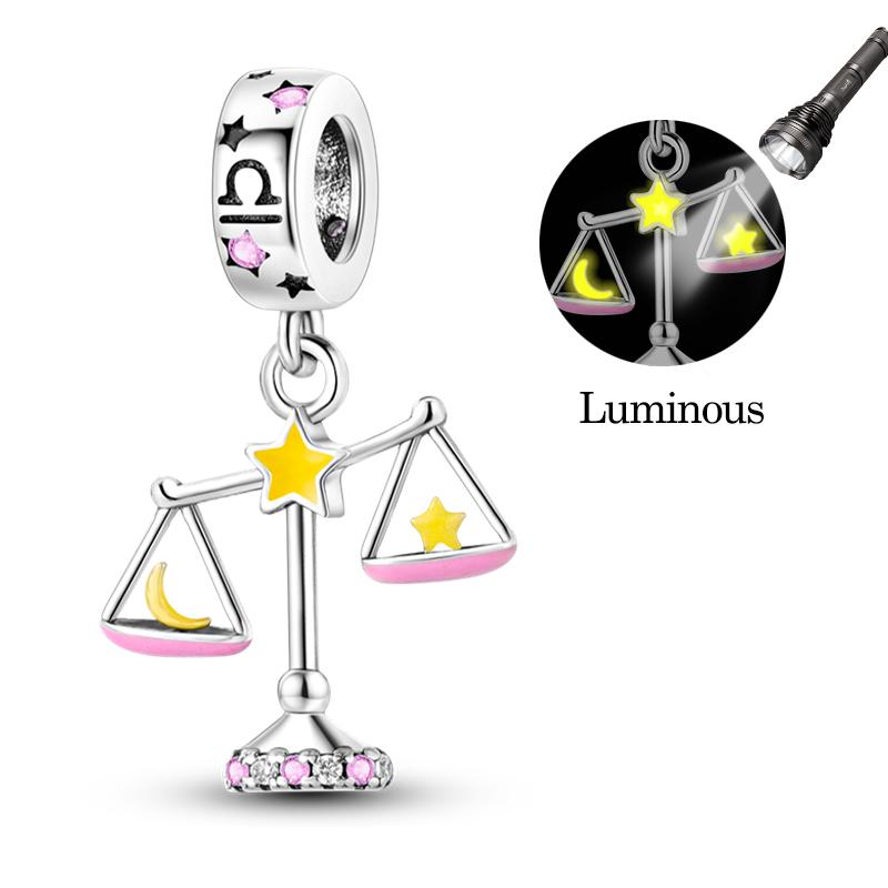 Sales 925 Silver Luminous Twelve Constellations Charms Bead Fit Bracelet DIY Women Birthday Jewelry Gifts