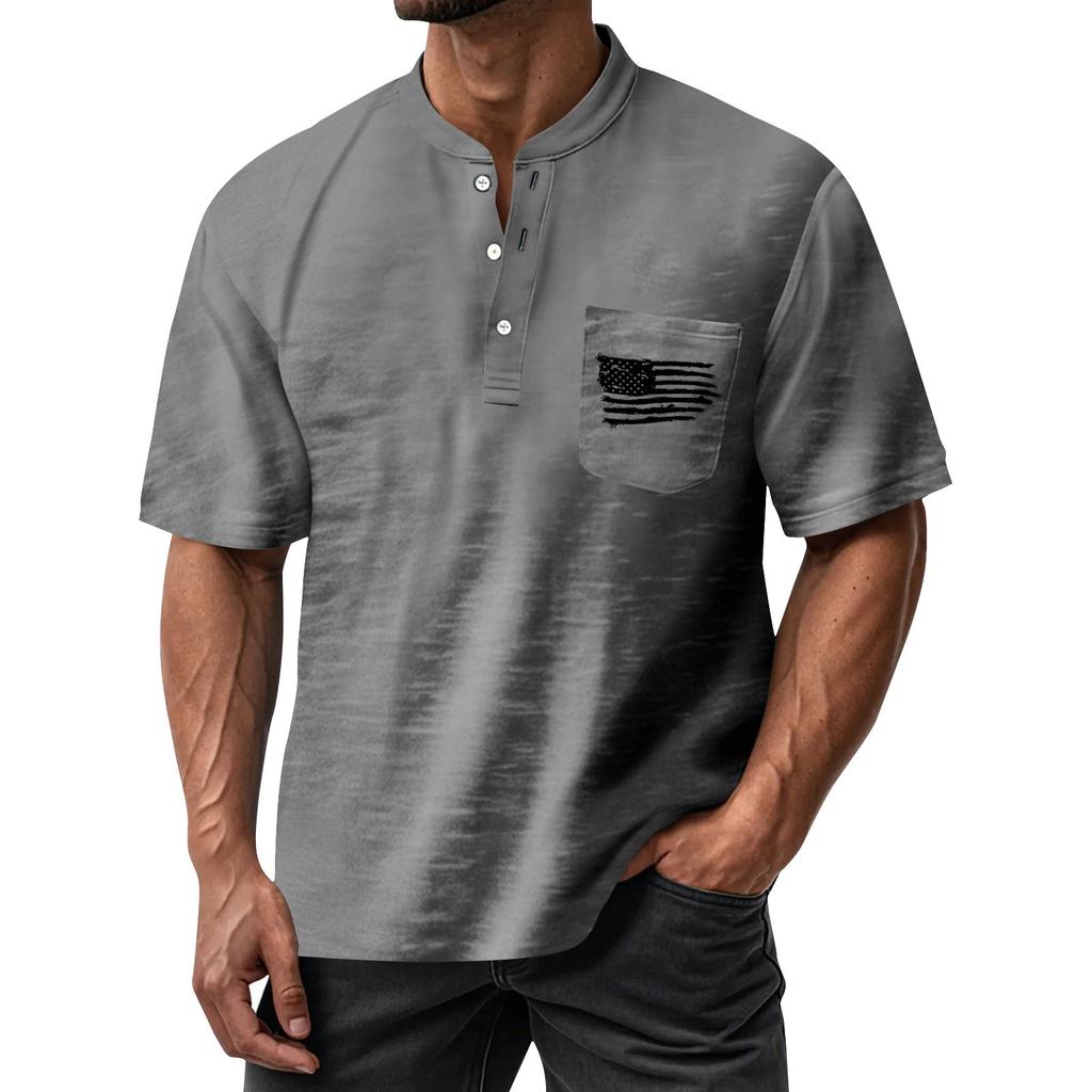 Men's Summer Round Neck Short Sleeve T-Shirt Neck Men's All-match Casual Button Shirt