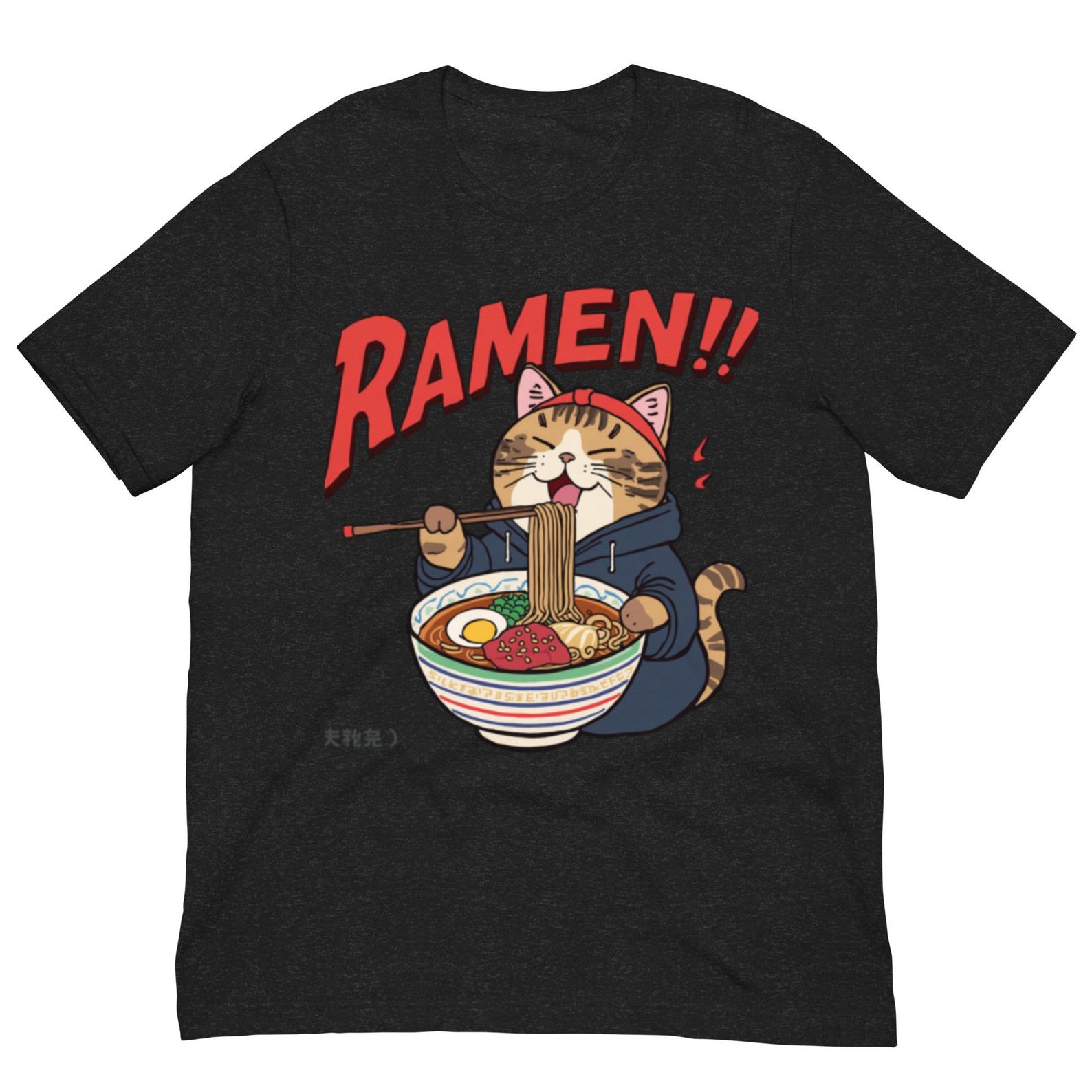 Ramen Cat T-Shirt | Japanese Manga Style Graphic Tee, Kawaii Foodie Apparel L