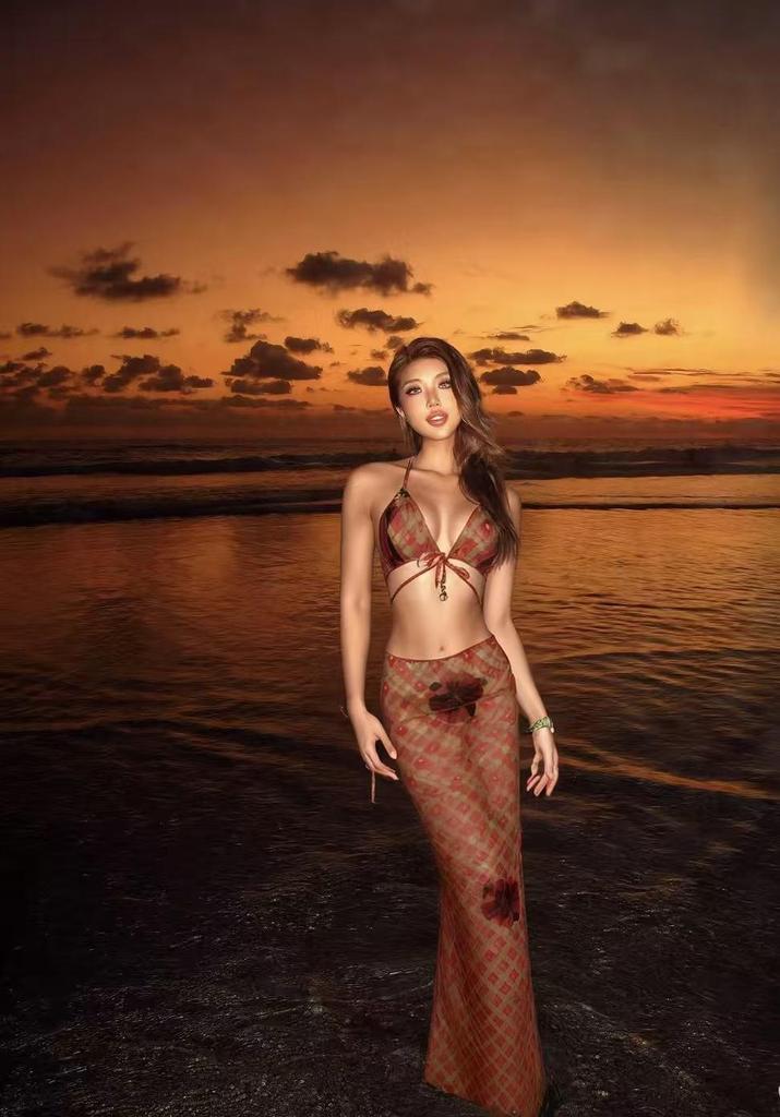 Koreański Trzyczęściowy Zestaw Bikini Push-Up - Seksowny Kostium Kąpielowy dla Małego Biustu na Wakacje i do Gorących Źródeł