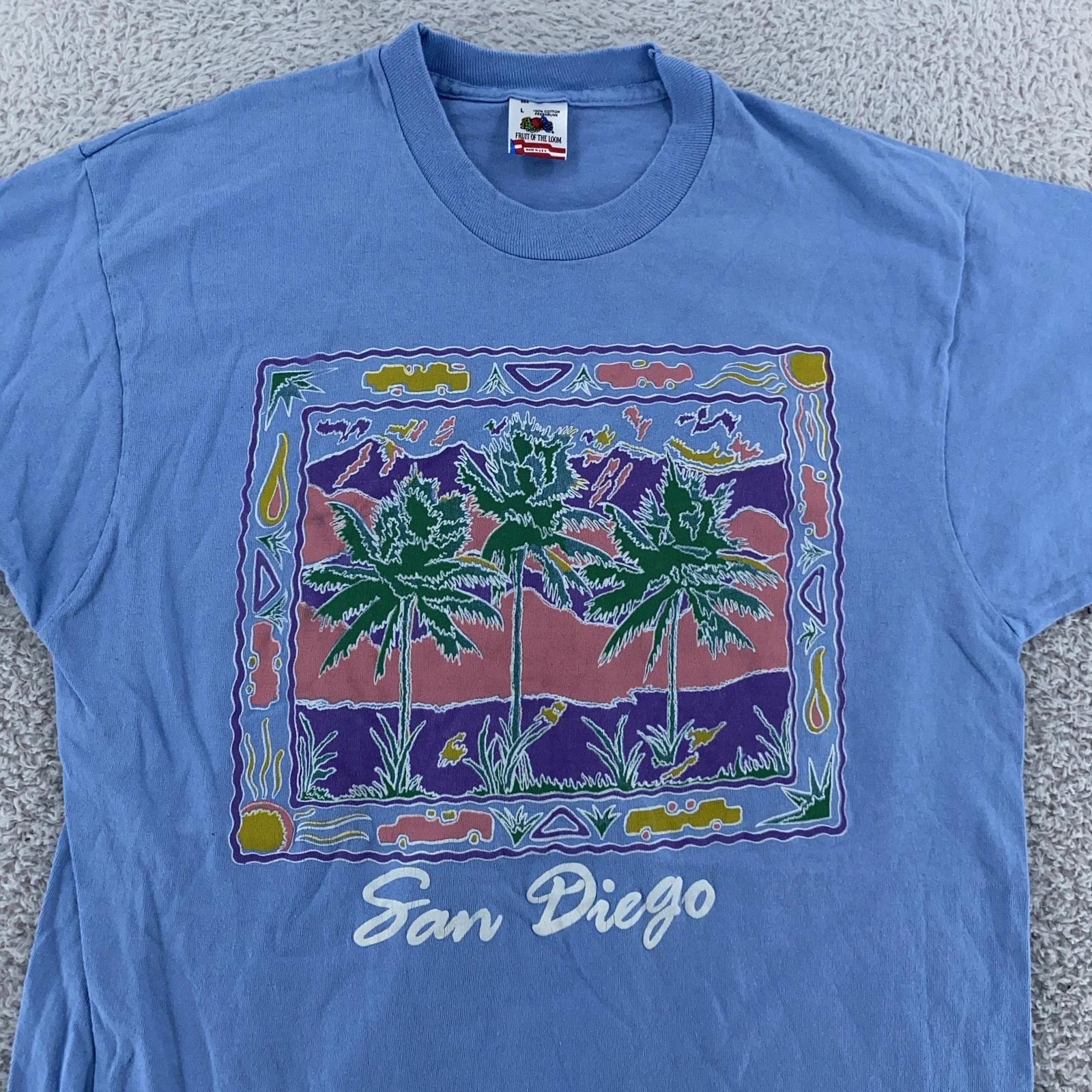 Vintage 90s San Diego Beach Sunset T-Shirt Mens Medium Surf Palm Tree California 2XL