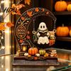 Crescent Moon Ghost Ornament Swinging On Halloween Decoration Spooky Reading Ghost/Skeleton Wooden Bookshelf Unique Table Centerpiece for Home Nook,