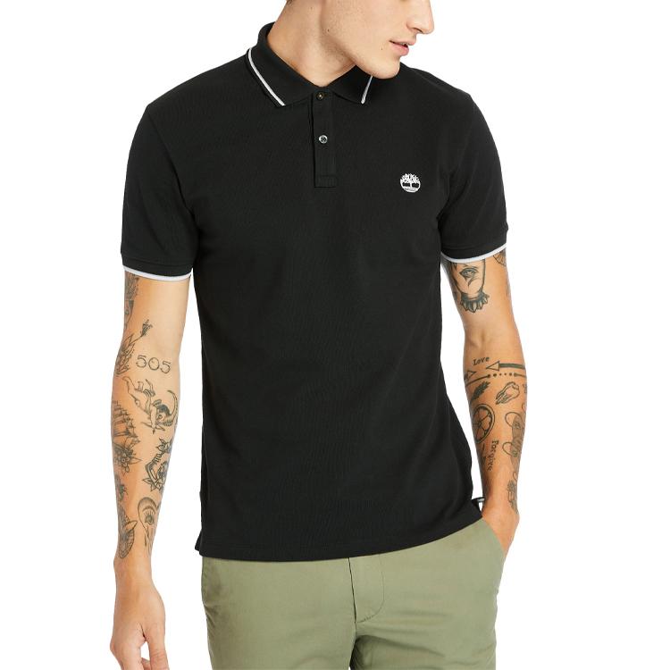 Timberland Tree Embroidered Logo Casual Short Sleeve Polo Shirt Men polo shirts Black A2EH3-001