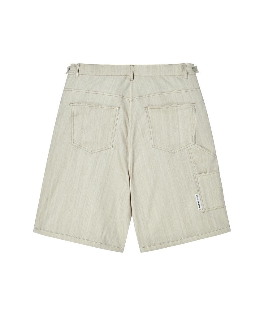 BEYOND CLOSET [Collection Line] Coated Texture Detail Carpenter Pants Beige