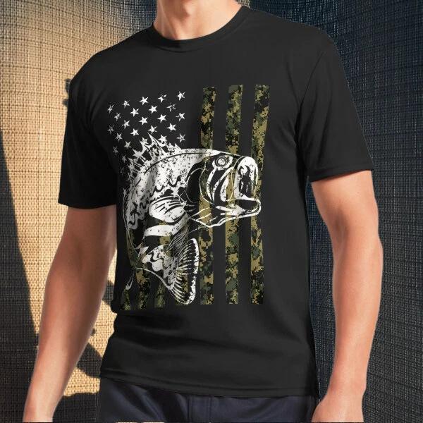 Men s and Women s T-shirts Fishing Camouflage USA Flag for Bass S