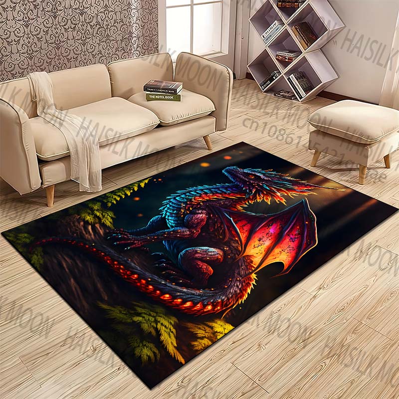 Colorful dragon in fantasy forest Carpet for Living Room Bedroom Bedside Floor Mat Cloakroom Child Play Mat Area Rug Large Size