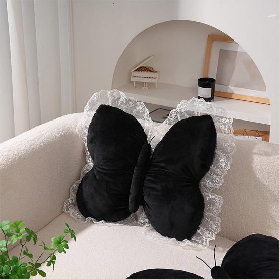 Butterfly Throw Pillow Cuddly Butterfly Pillow with Lace Ruffle Decorative Sofa Couch Pillow for Home Living Room Bedroom Decor