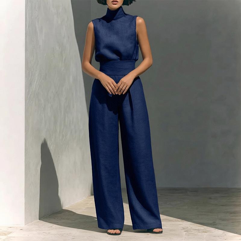 2026 Cross-border Foreign Trade European and American Women's Wear: Spring/Summer New Fashionable Cotton-Linen Sleeveless Long Pants Casual Set for Wo
