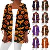 Women's Casual And Fashionable Halloween Printed Lightweight Mid Length Jacket Cardigan