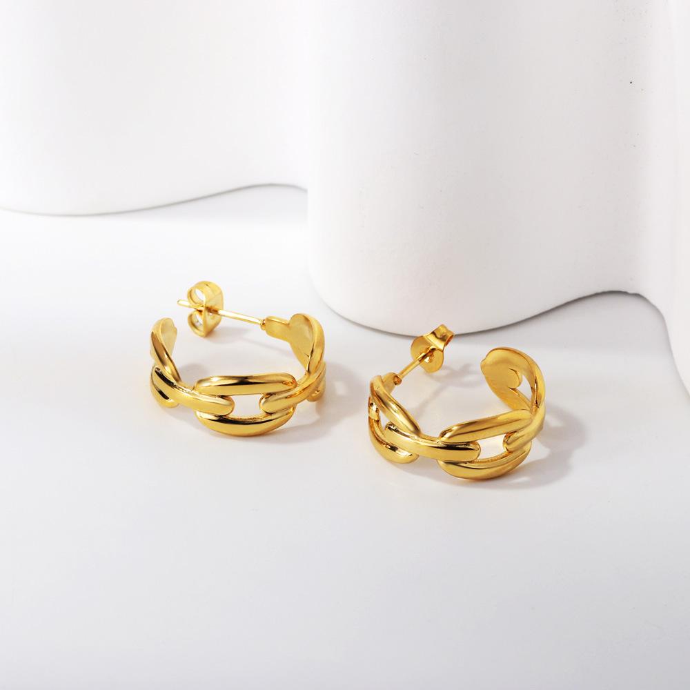 Gold Open Link Chain Hoop Earrings Minimalist Small Loop Ear Studs For Women