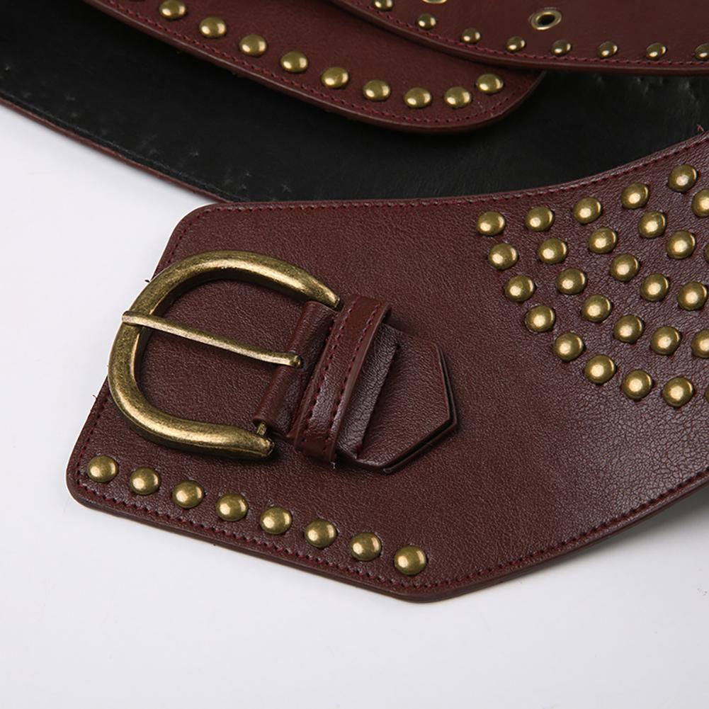 Women Belt Retro Trendy Leather Rivet Trim Wide Belt Casual Dress Decoration For Party Birthday Gifts Men
