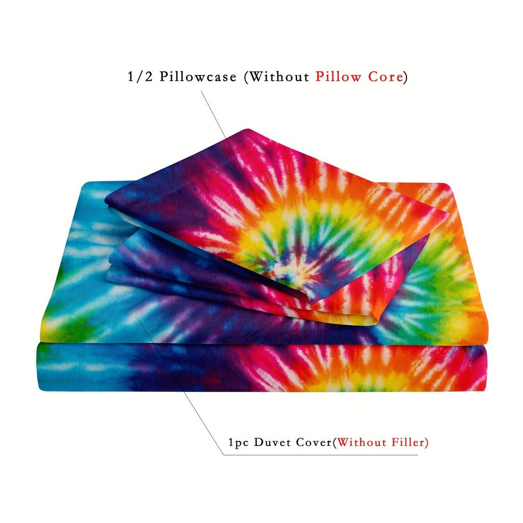 2/3Pcs Boho Bedding Yellow Blue Spiral Tie Dye Bedding Bohemian Gypsy Hippie Duvet Cover Set For Bedroom, Guest Room