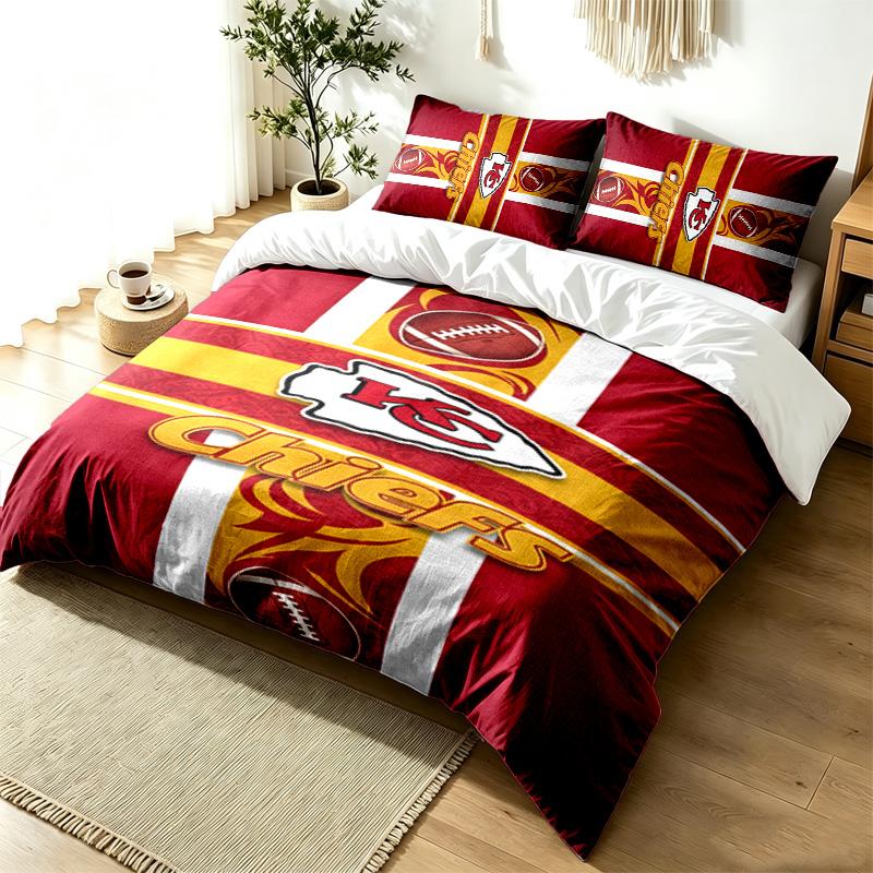 Juego de Funda Nórdica de 3 Piezas Kansas City Chiefs Sencillo Moderno Juego de Ropa de Cama Resistente a las Arrugas Tejido Suave Uso en Todas las Estaciones un regalo perfecto