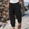 New fashion casual beach trousers men's coconut tree print cotton and linen loose trousers