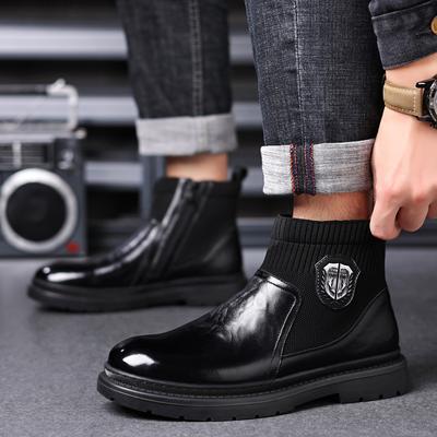 Ρετρό Γνήσια Δερμάτινα Βελούδινα Μποτάκια Αστραγάλου για Άνδρες Πλεκτά με Φερμουάρ Ανδρικά Ζεστά Παπούτσια Σχεδιαστή Μαλακής Σόλας Μπότες Τσέλσι Άνδρες