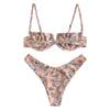 Women Flower Printed High Cut V Wired Bikini Swimwear Swimsuit Beachwear