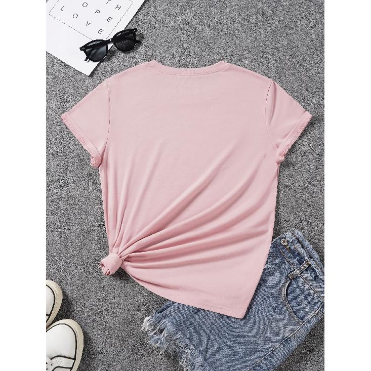New Sweet Style Pearl and Rhinestone Bouquet Print Short Sleeve Round Neck Shirt T Women's T Shirt Suitable for Casual Outings In Spring and