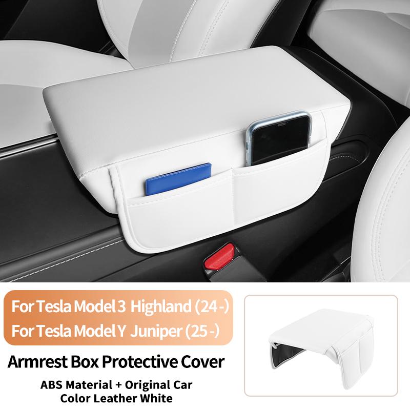 For Tesla Model 3 Highland / Model Y Juniper Leather Car Center Console Armrest Box Pad Protection Cushion With Storage Function