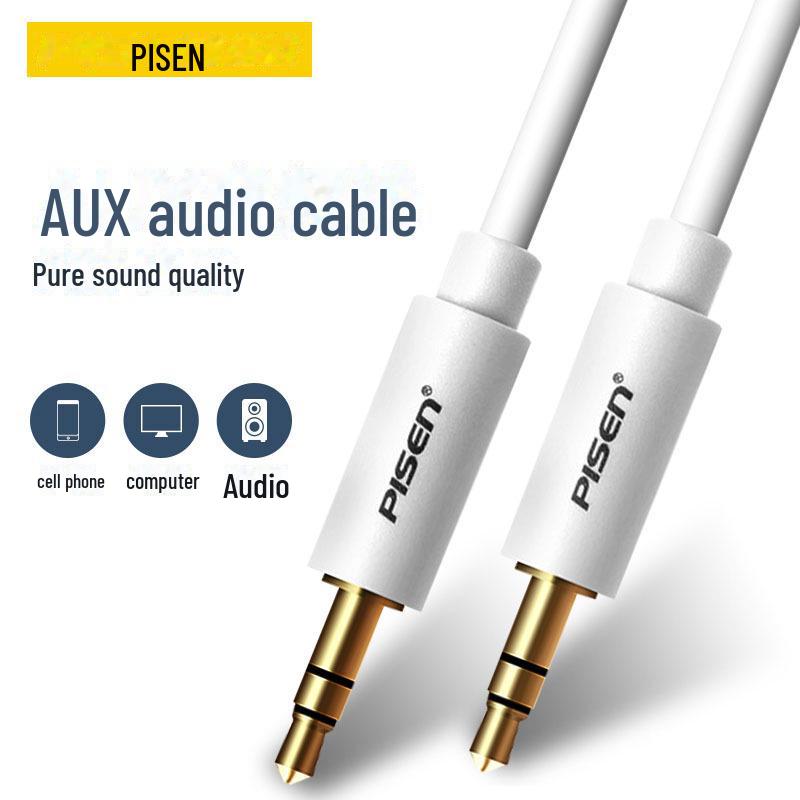 PISEN 3.5mm Male-to-Male Stereo Audio Cable, 1.5m, White, Car & Headphone Aux Connector.