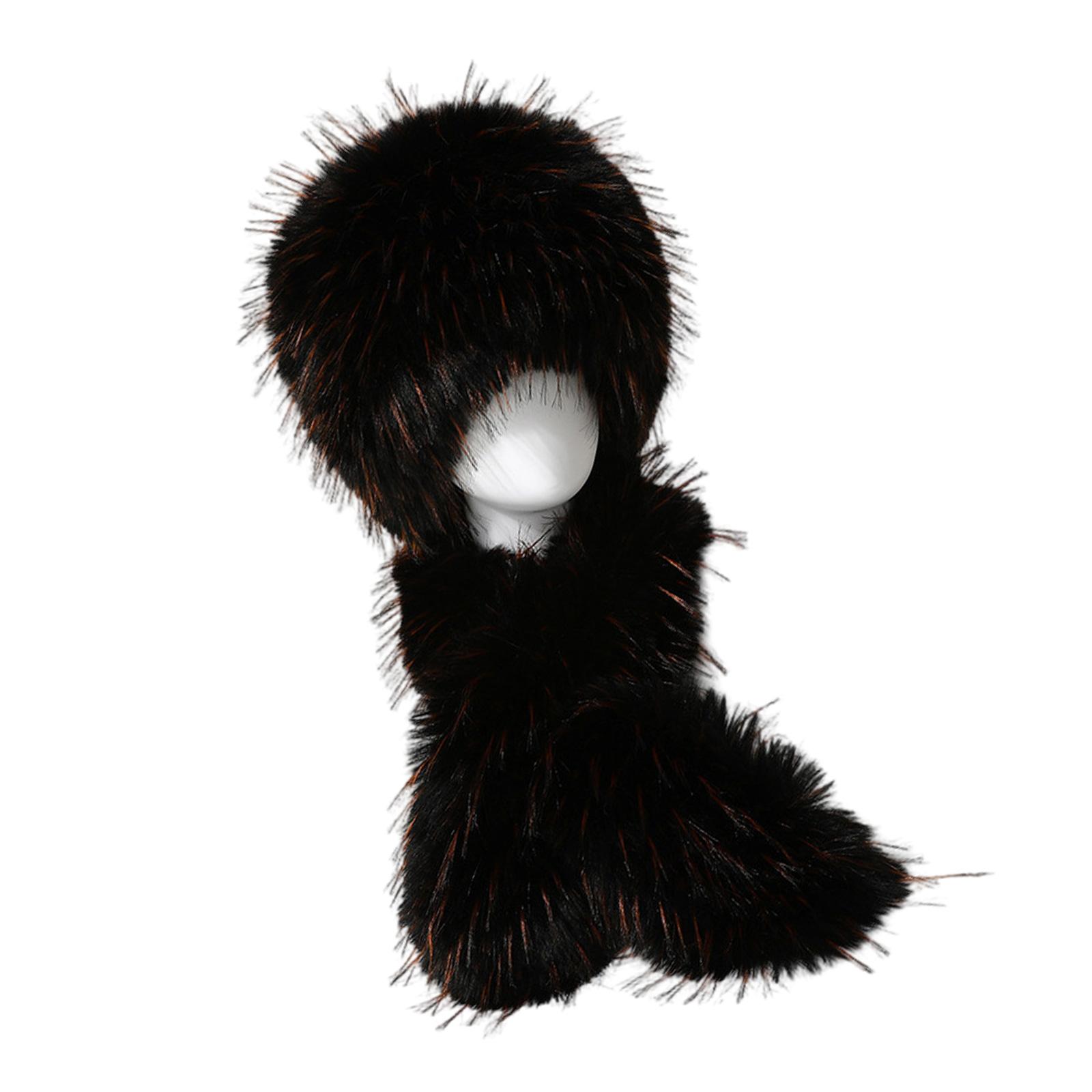 

Furry Warm Plush Hat and Scarf Set For Adults And Teens Soft Windproof Trapper Hat For Winter Sport Activity Skiing
