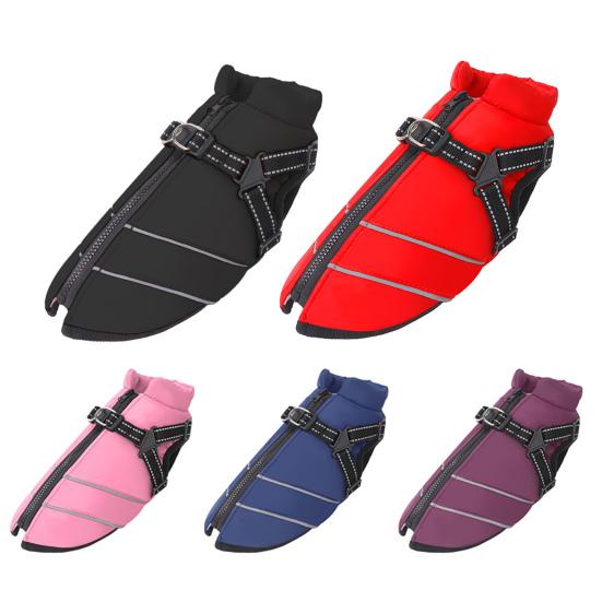 Dog Winter Coat with Zipper Padded Waterproof Jacket Harness Thickened Windproof Snow Jacket