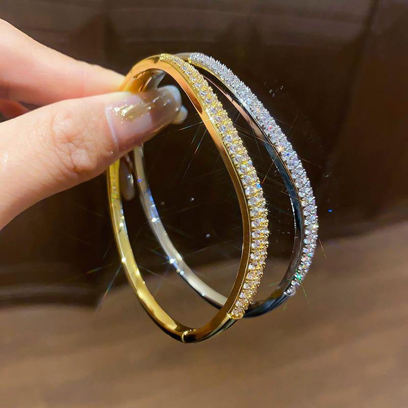 14K Gold-Plated Zircon Starburst Flower Bracelet, Light Luxury Fashion Bangle