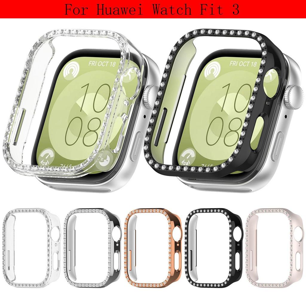 PC Diamond Protective Case Shell Smart Watch Diamond Bumper Accessories Anti-Scratch Screen Protector for Huawei Watch Fit 3.